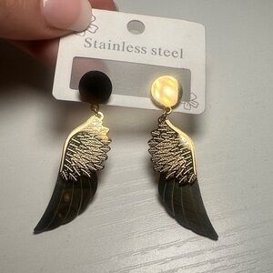 Elegant Gold and Black Wing Earrings